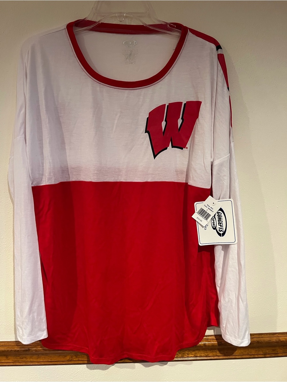 Women’s WI Badgers Red & White Long-Sleeve Colorblock Top with W Logo